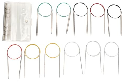Qudinip Ferri da Maglia Circolari da 11 Pezzi, Set di Ferri da Maglia in Acciaio Inossidabile per Sciarpe Cappelli Maglioni da 2 Mm a 8 Mm Lunghezza 80 Cm