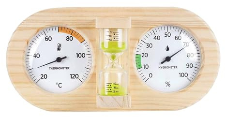 ZGUZMCMK Sauna Thermomètre Hygromètre Thermomètre A Timer Mural avec Affichage Large Mesure Précise Humidité et Température Cadre en Bois Solide Adapté pour Sa, Vert