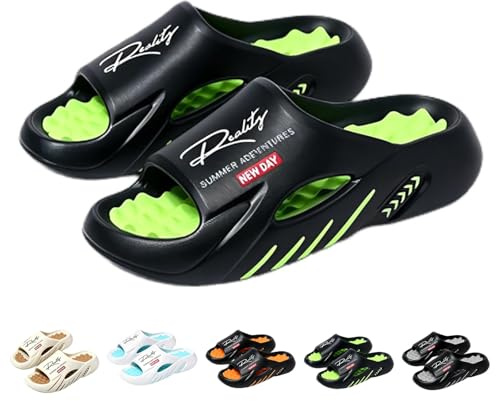 RuiWise Ciabatte Estive Pantofole da Massaggio Eva Uomo, Ciabatte Cloud Da Uomo Con Suola Spessa Antiscivolo, Sandali Slip-on Per Interni Ed Esterni Per La Spiaggia(Black Green,44/45EU)