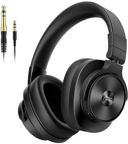 AOC Cuffie cablate over-ear DJ Studio Monitor Cuffie con 72 ore di autonomia, jack da 3,5 mm/6,35 mm, cavo a spirale staccabile per mixaggio, registrazione, podcast, amplificatore per chitarra