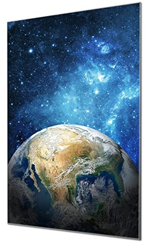 banjado Glas-Memoboard 60x90, beschreibbare Magnetwand für Notizen | Magnetische Glastafel für Notizen und Fotos, mit Motiv Erdkugel flexibel nutzbar