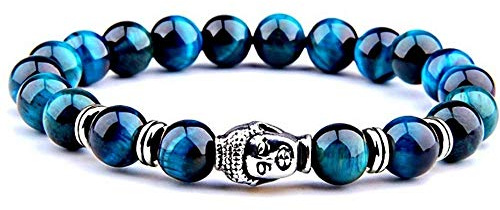 FG Jewels Bracelet Protection Symbole Bouddha Tibétain Hommes/Femmes Bracelet Pierre Naturelle Oeil DE Tigre Bleu Turquoise Bracelet Perle 8 mm Bracelet Porte Bonheur Cadeau Noel, One Size, Pierre,