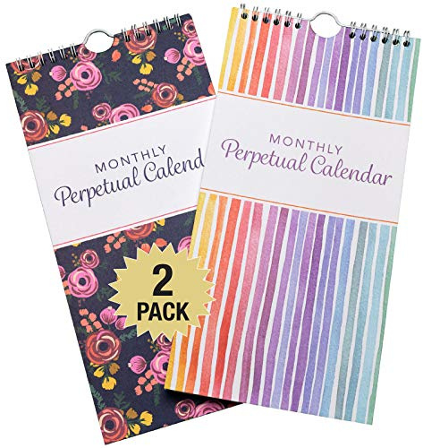 Perpetual Calendar: Spiral Organizer for Birthdays, Anniversaries, Important Dates and Monthly Remembrances. Wall Hanging Notebook Journal (Pack of 2)