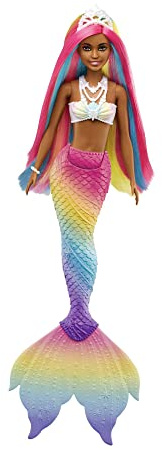 Barbie GTF90 - Dreamtopia Rainbow Magic Meerjungfrauen Puppe mit Regenbogenhaaren und Farbwechsel-Funktion, die durch Wasser aktiviert Wird, Geschenk für Kinder von 3 bis 7 Jahren