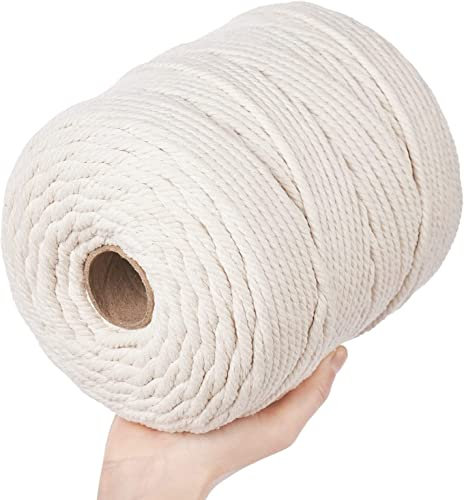 6mm 200m Beige Cordoncino in cotone macramè, morbido 4 fili intrecciati, 100% cotone naturale Corda in macramé, per appendere la parete, fai da te, artigianato, lavori a maglia, lavori decorativi