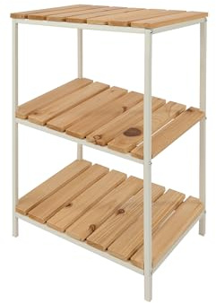 LIN HOME Estantería de Madera con Marco de Metal Blanco de 3 Niveles 30x24x44cm Desmontable - Estantería Organizador para Baño, Salón, Dormitorio de 3 Estantes