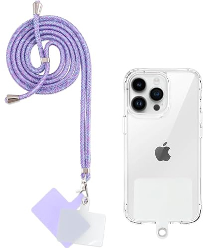 Yoedge Cordón Cuerda Universal Correa Colgante para Movil con 2 Phone Lanyard Parcheas, Correas Ajustable Cuello Cadena de Nylon con Todos los teléfonos Inteligentes con Llaver, Arcoiris Morado
