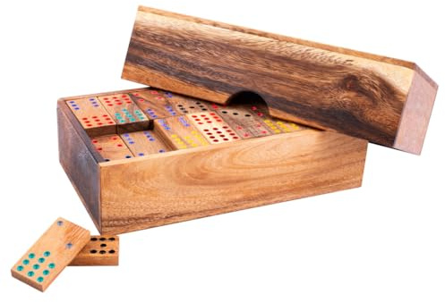 Engelhart – 350370 – Färgglatt dominospel i naturligt trä – Ekologiskt tankespel – Dubbel 12 – 2–8 spelare