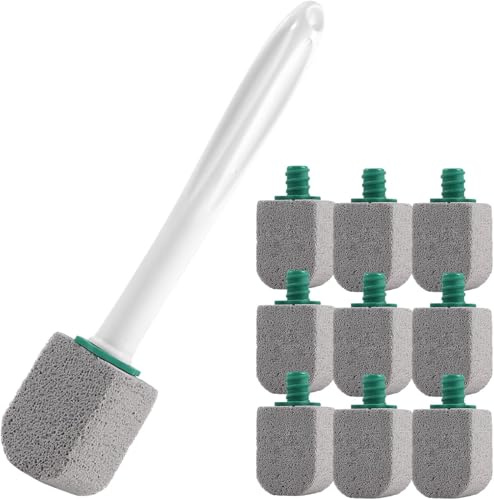 Pumice Stone Toilet Cleaner with Long Handle,Pumice Toilet Scrubber Toilet Bowl Stain,Rust and Grease Stain Clean,1 Handle+10 Pumice Stones