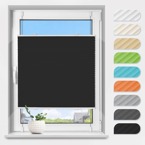 Plissee Klemmfix ohne Bohren Schwarz B40 x H80 cm Plissees Lichtdurchlässig Faltrollo Jalousie Plisseerollo Fertigplissee Sichtschutz & Sonnenschutz für Fenster & Tür