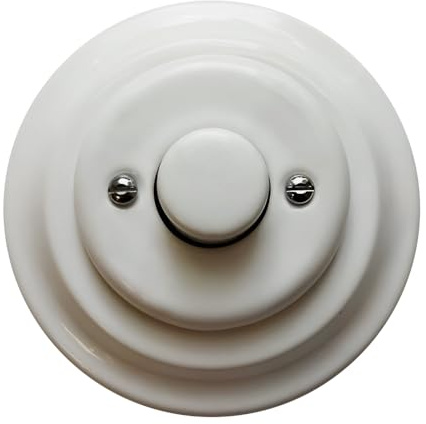 Porcelain Dimmer Light Switch – Flush Mounted Retro Ceramic Wall Switch, Trailing Edge, 220–240V, CE Certified, White Vintage Cottage Loft Style