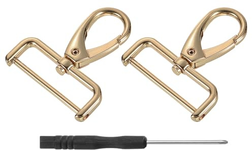 QUARKZMAN 2Stück Karabinerhaken 38mm(1 1/2) D Ring Abnehmbarer Karabiner Schlüsselanhänger Metall Karabiner Klauen Verschluss Haken mit Drehgelenk mit Schraubendreher Gold