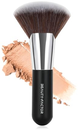 Powder Brush for Loose & Pressed - 12CM Portable Fan-shaped Blending Brush with Fluffy & Soft and Dense Bristles Kabuki Makeup Brush for Contour, Bronzer, Buffing, Blush, Pressed Setting Powder
