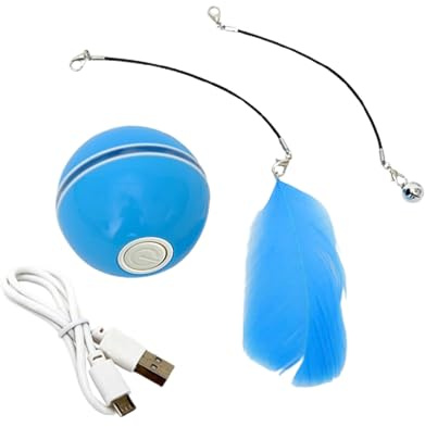 UUE Interaktives Katzenspielzeug Ball, elektrischer Katzenball mit LED-Licht, automatischer 360° selbst drehender, USB wiederaufladbarer, interaktiver Katzenball für Katzen, Blau