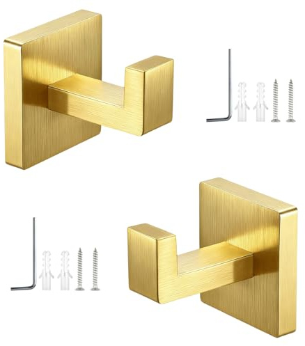 LWLWA Haken für Handtücher, Edelstahl Handtuchhaken zum Bohren, 2 Stück | Verdeckte Bohrung Haken Badezimmer, Golden Wandhaken Edelstahl, für Bad, Küche und Schlafzimmer