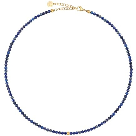 Collana di perle da donna in pietre naturali autentiche sfaccettate da 4 mm | Collana in lapislazzuli regolabile con placcatura in oro 18K (40–45 cm) | Collana boho impermeabile (blu scuro)