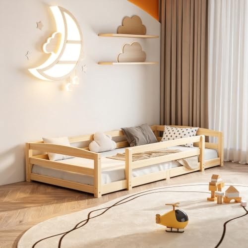 ZIKEBTUY Floor Children's bed Solid pine wood bed (Natural wood, 90x190cm)