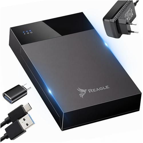 Reagle Hårddiskkabinett 2,5 3,5 Tum SATA HDD SSD, USB-C 3.2 Gen 1 5Gbps, USB-hubb 2 Portar, UASP TRIM, 20TB, Verktygsfri, 24W Strömförsörjning, Svart
