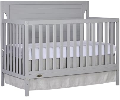 Dream On Me Cape Cod 5-In-1 Convertible Crib In Pebble Grey, Greenguard Gold And JPMA Certified, Built Of Sustainable New Zealand Pinewood, 3 Mattress Height Positions