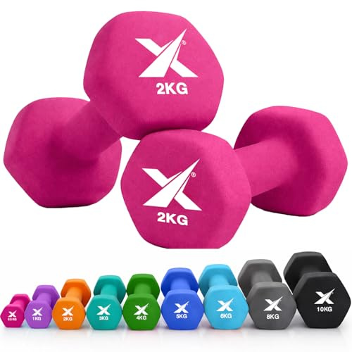 XN8 Neoprene Dumbbell Set, Non-Slip Dumbbell Pair of 0.5kg –10kg Hand Weights, Home Gym Strength Training Weights for Men & Women, Aerobics, Pilates, Body Toning, Arm, Biceps & Fitness Exercises