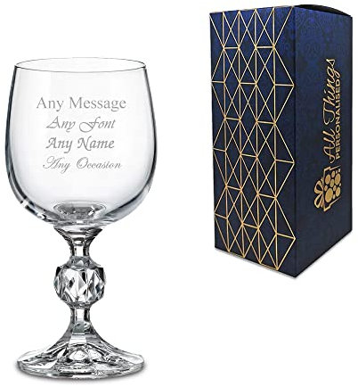 Personalised Engraved 190ml Claudia Crystalite Wine Glass Goblet - Comes with Gift Box, Great for Birthday Christmas Wedding - Add Any Name or Message.
