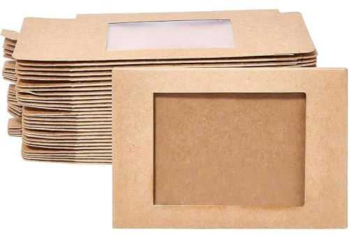 BENECREAT 30PCS Geschenkbox aus braunem Kraftpapier Mit klarem PVC Fenster Faltbare Rechteckhochzeit bevorzugungs Paketbox, 12,5 x 8,5 x 1,5 cm | Mit Klarsichtfenster, klappbar, rechteckig, einfach zu montieren, reißfest, für Schokoladenbonbons