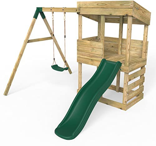 Rebo® Wooden Lookout Tower Playhouse with 6ft Slide - Arches | OutdoorToys | Kids' Outdoor Wooden Garden Wendy House, Children's Play Shed, Weather Resistant