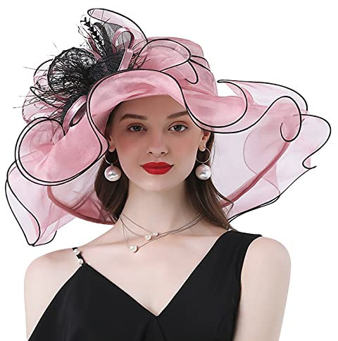 Qchomee Organza Hut Organza Damen Frauen Damenhut Sonnenschutz Sonnenhüte Sonnenhut Fascinator Hut Wide Brim für Sommer Strand Kirche Party Bowler Hut Kirche Fascinator Braut Hochzeit Hut Sommerhut