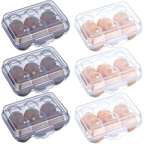 Gandeer 6 Pieces 6 Grid Egg Carton Camping Plastic Portable Egg Box Container for Refrigerator Storage Crisper Holder Carriage Tray(Blue＆transparent)