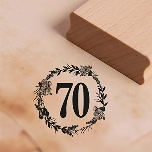 Motivstämpel jubileum siffror vintage krans rosor stämpel trästämpel födelsedag bröllopsdag – 48 x 48 mm (70)