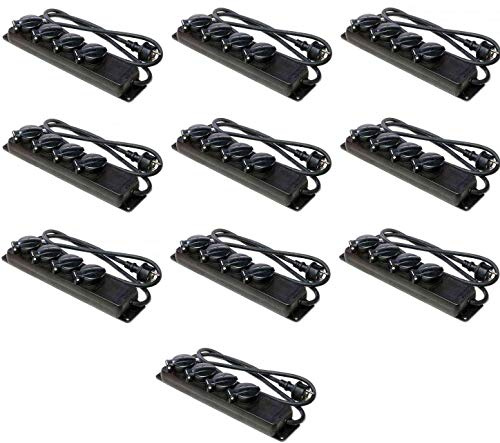 GLT 10 x Paccs 4-Fach Gummi Mehrfachsteckdose schwarz Steckdosenleiste, Steckplätze 45 Grad gedreht, Kabel 1,4m, Außenbereich/Outdoor/Baustellen IP44 - H07RN-F 3x1,5 mm²