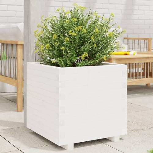 Somanki Pflanzkübel Weiß 50x50x49,5 cm Massivholz Kiefer, Blumentopf Gross, Blumenkasten Balkon, übertopf, Pflanzkasten, Flowerpot, Kräuterbeet Für Die Küche, Vertikalbeet - 847354