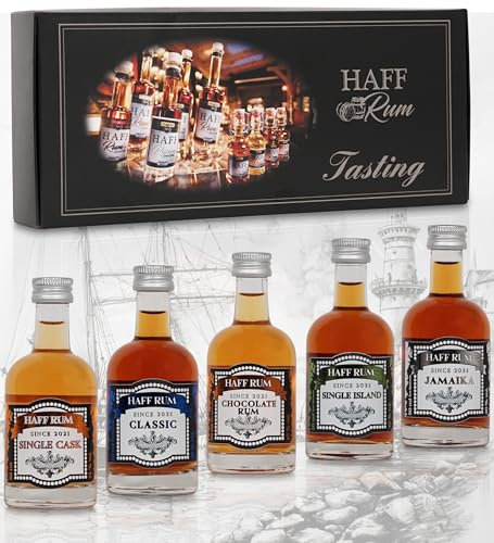 HAFF Rum Tasting Set | 5 Rum Sorten in einer Geschenkbox | Ein Rum Geschenkset für Genießer | 8 Jahre gereifter Premium Rum Set aus dem Norden | 50ml Rum Flaschen | Probierset für das nächste Tasting