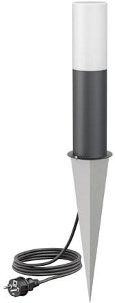 ledscom.de Wegelicht/Pollerleuchte GROPO mit Erdspieß und 2m Kabel für außen mit Premium Echtglashaube – UV-beständig, kein Vergilben, IP44, 41 cm, anthrazit, 1x E27 471lm, extra-warmweiß