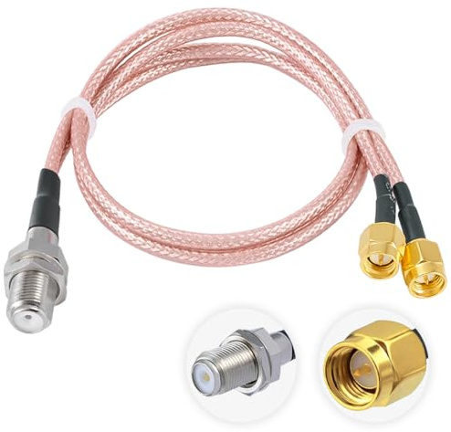 Vecys Cavo da F Femmina a Doppio SMA Maschio Connettore Coassiale F Tipo Connettore Pigtail Cavo 50 Ohm Bassa Perdita F a Doppio SMA Y Tipo RG316 11.8IN/30CM Cavo di Prolunga