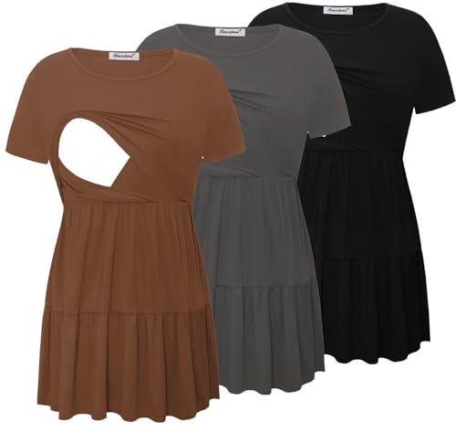 Bearsland Kvinnors Amnings Top 3-pack Kortärmad Rund Halsringning Amningströja Amningströjor, XL