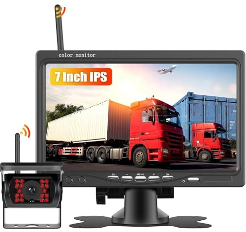 Trådlös backkamera kit med 7 tums IPS-skärm, anti-störning, IR, vattentät IP68 nattsyn, med 1 kamera, med BSD,12–36V för camping, skåpbil, T5 lastbil