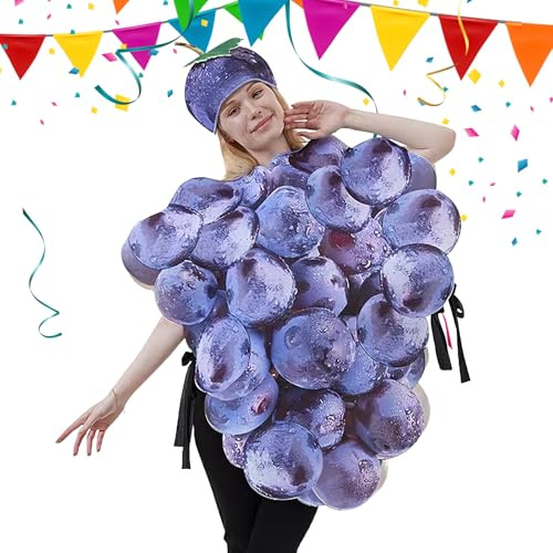 Genérico Disfraz Adulto Fruta,Racimo De Uvas Moradas Conjunto De Cosplay Con Sombrero,Traje Temático Para Representaciones Escénicas Y Celebraciones Vestuario Temático Para Carnaval