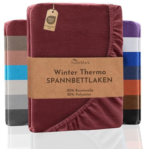 NatureMark Winter Thermo Fleece Spannbettlaken, Spannbetttuch in vielen Farben und Größen Winter Bettlaken, Spannbettlaken 180 x 200 cm bis 200 x 200 cm - Bordeaux rot