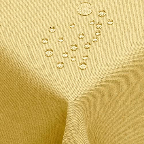 DecoHomeTextil Leinen Optik Tischdecke Eckig 110 x 140 cm Gelb | wasserabweisend, fleckenabweisend, abwaschbar, Lotuseffekt