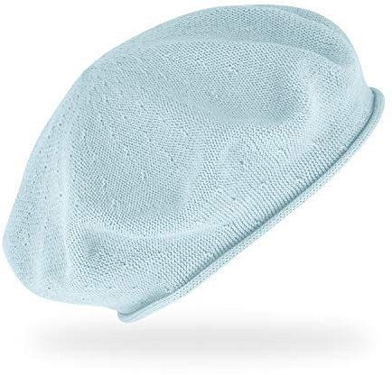 fiebig Feinstrickbaske mit Rollrand | Barett in OneSize aus Baumwolle | Leichte Wollbaske in vielen Farben (One Size, Bleu)