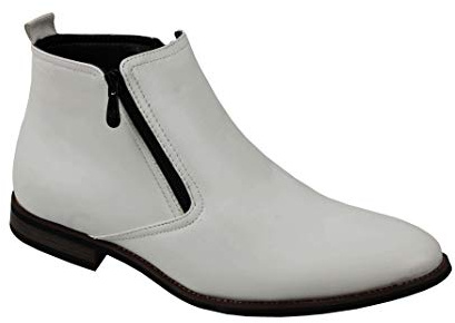 Xposed Mens Chelsea Boots Retro Classic Low Ankle 2 Zip Smart Casual Shoes UK Sizes[A1972H,White,UK 8 EU 42]