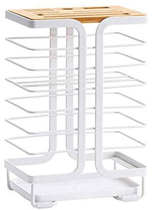 Porte-Couteau de Cuisine Blanc Universel métal Bois Bambou Bloc de Couteaux Support de Rangement Multifonction Organisateur