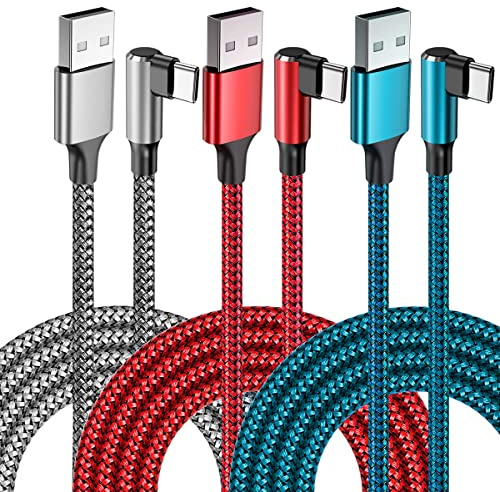 USB C Kabel 3Pack 0.9M/3FT 90 Grad USB Typ C Ladekabel USB C Schnellladekabel Nylon für Samsung Galaxy S24 S23 S22, Note 20/10, Xiaomi, Huawei, iPhone 15, OnePlus, Sony Xperia, USB C Winkelkabel