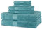 Amazon Basics 2 Bade, 2 Hand und 2 Waschlappenset aus Baumwolle, farbecht, 6 Stück, Blaugrün (76 x 137 cm, 40 x 66 cm, 30 x 30 cm)