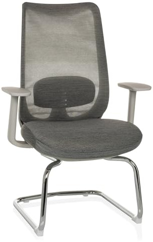 hjh OFFICE Chaise Cantilever Chaise Visiteur Ergonomique MILESTON V avec Support Lombaire et accoudoirs, Chaise pivotante Dossier en résille, Gris