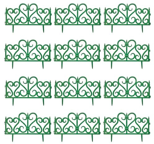 Acan Tradineur - Pack de 12 Vallas de plástico Decorativas de jardín, Borde para Plantas, Flores, Césped, decoración de Exterior (Verde - 60 x 28 cm)