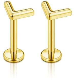 PiercingJak 2Stk Helix Piercings Gold F136 Titan Ohrstecker mit Dreieck Ohrringe Labret Ohr Klein Tragus Knorpel Stud Piercing Stäbe Stecker 16g 8mm