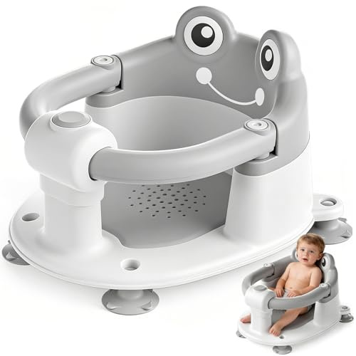 ITMNMNL SièGe de Bain pour BéBé,Siege Bain Bebe,Siège de Bain Bébé,Anneau de Bain Bebe,Siège de Bain avec 4 Ventouses et Coussin,Chaise de Bain Portable et Sûre pour la Douche ou le Bain - Gris