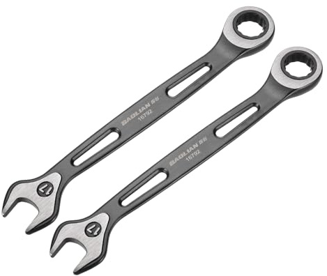 sourcing map 2pcs Ratcheting Combination Wrench 17mm Metric 12 Point CR-V Electrophoresis Double Box Open-Ended Ratchet Wrenches with 72 Tooth 5° Swing Industrial Grade Spanner Tool for Repair